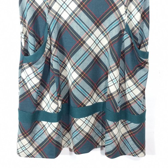 Robbie Bee Signature Sweater Dress Wm Lg Teal Plaid Cowl Turtleneck 3/4 Sleeve - Picture 3 of 12